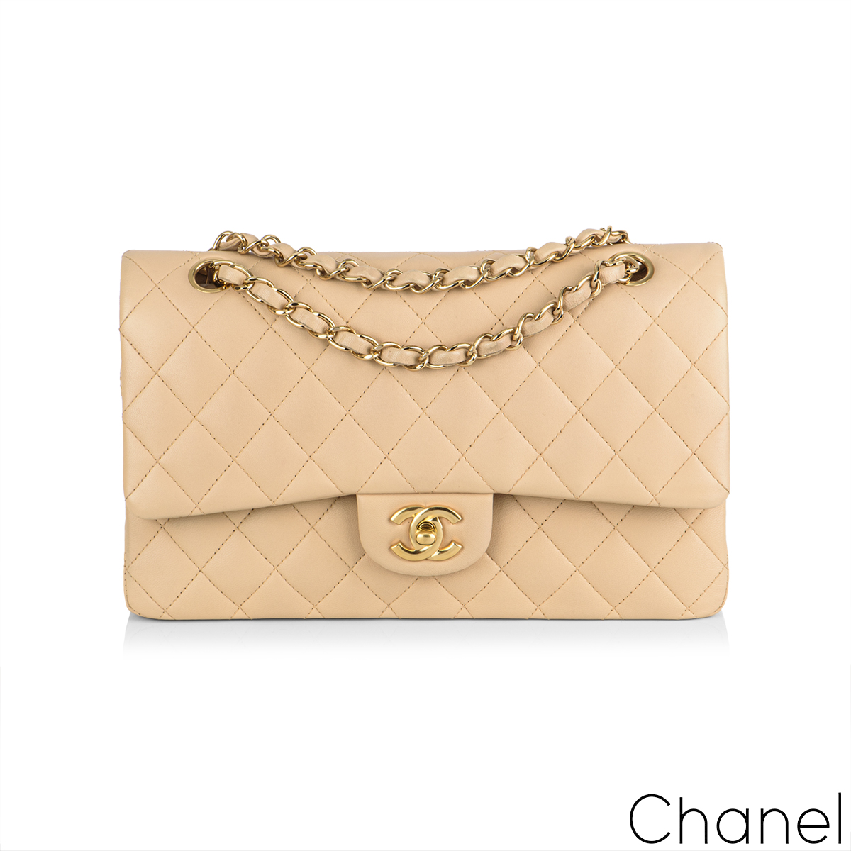 Chanel Beige Lambskin Medium Double Flap Bag | Rich Diamonds